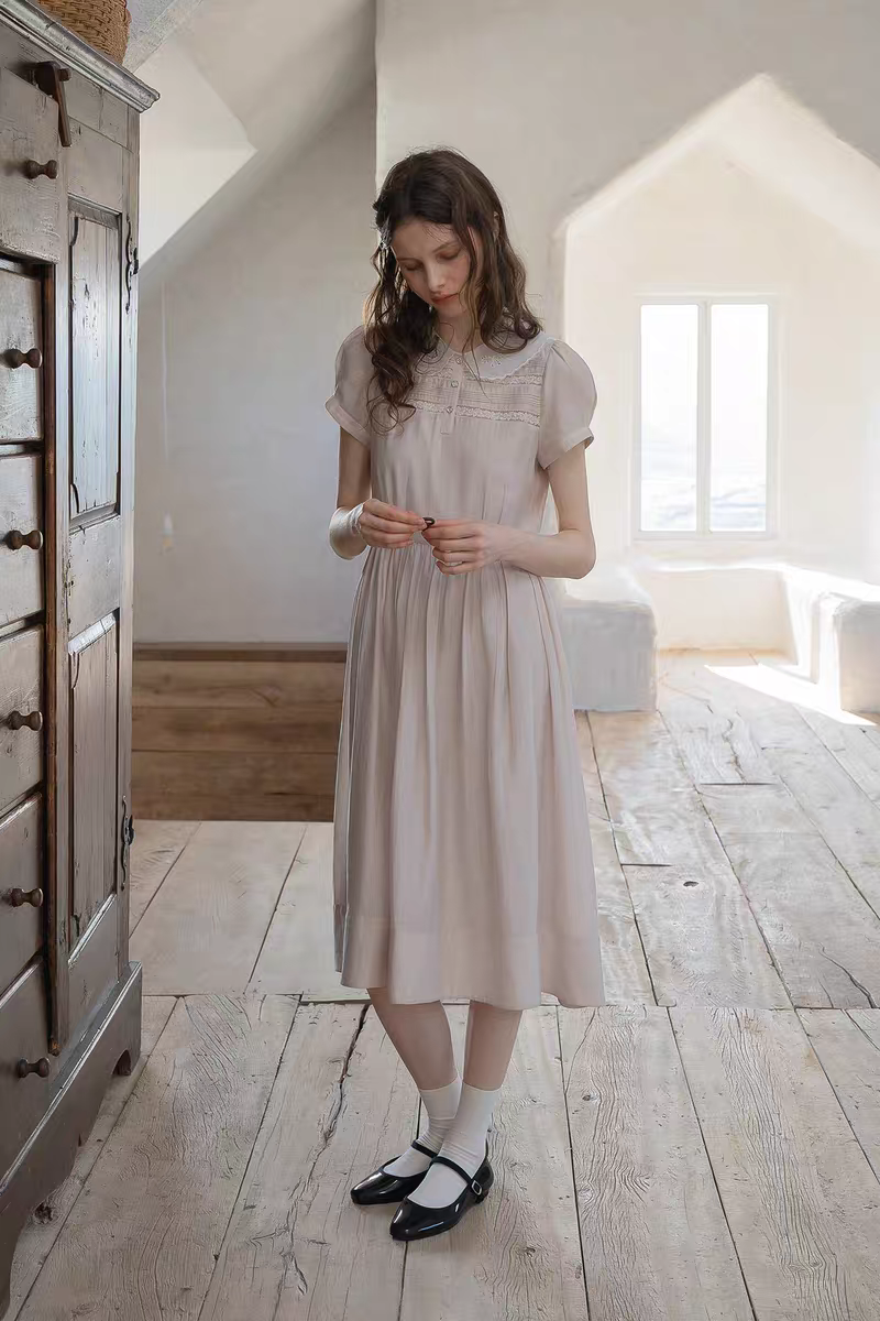 Kissgarnet. Original Design Embroidered Vintage Zip Cardigan & Bow Short Sleeve Dress Set