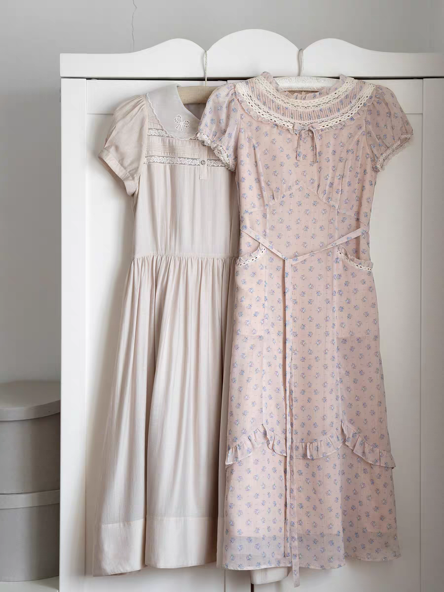 Kissgarnet. Original Design Embroidered Vintage Zip Cardigan & Bow Short Sleeve Dress Set