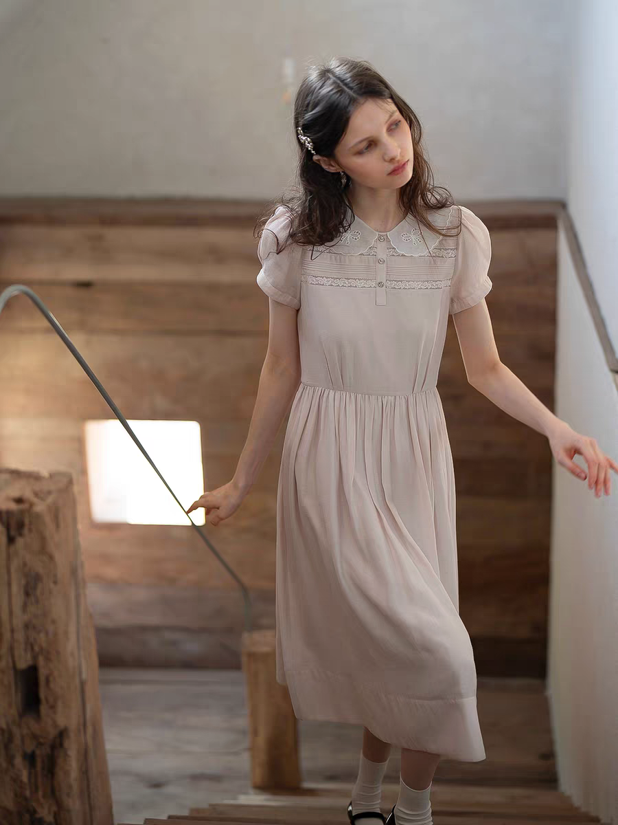 Kissgarnet. Original Design Embroidered Vintage Zip Cardigan & Bow Short Sleeve Dress Set
