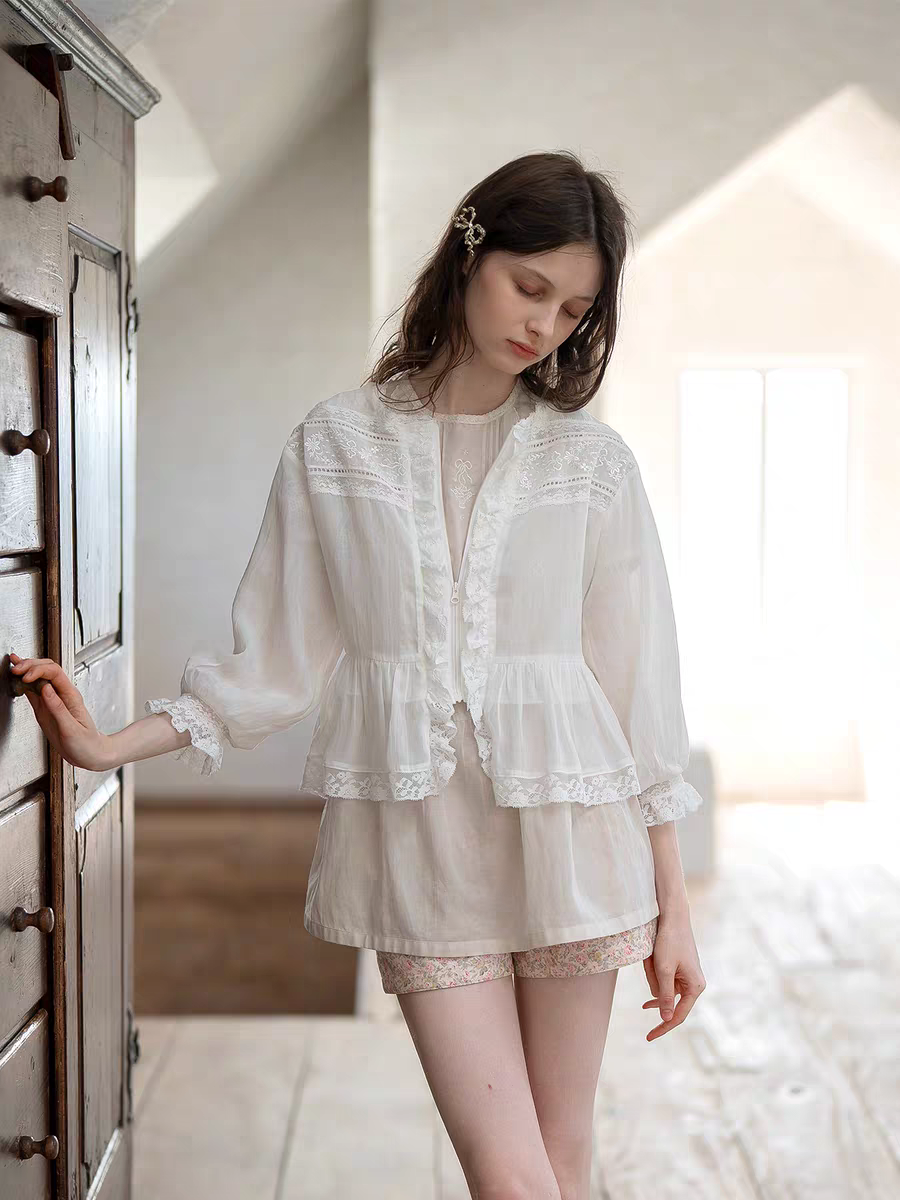 Kissgarnet. Original Design Embroidered Vintage Zip Cardigan & Bow Short Sleeve Dress Set