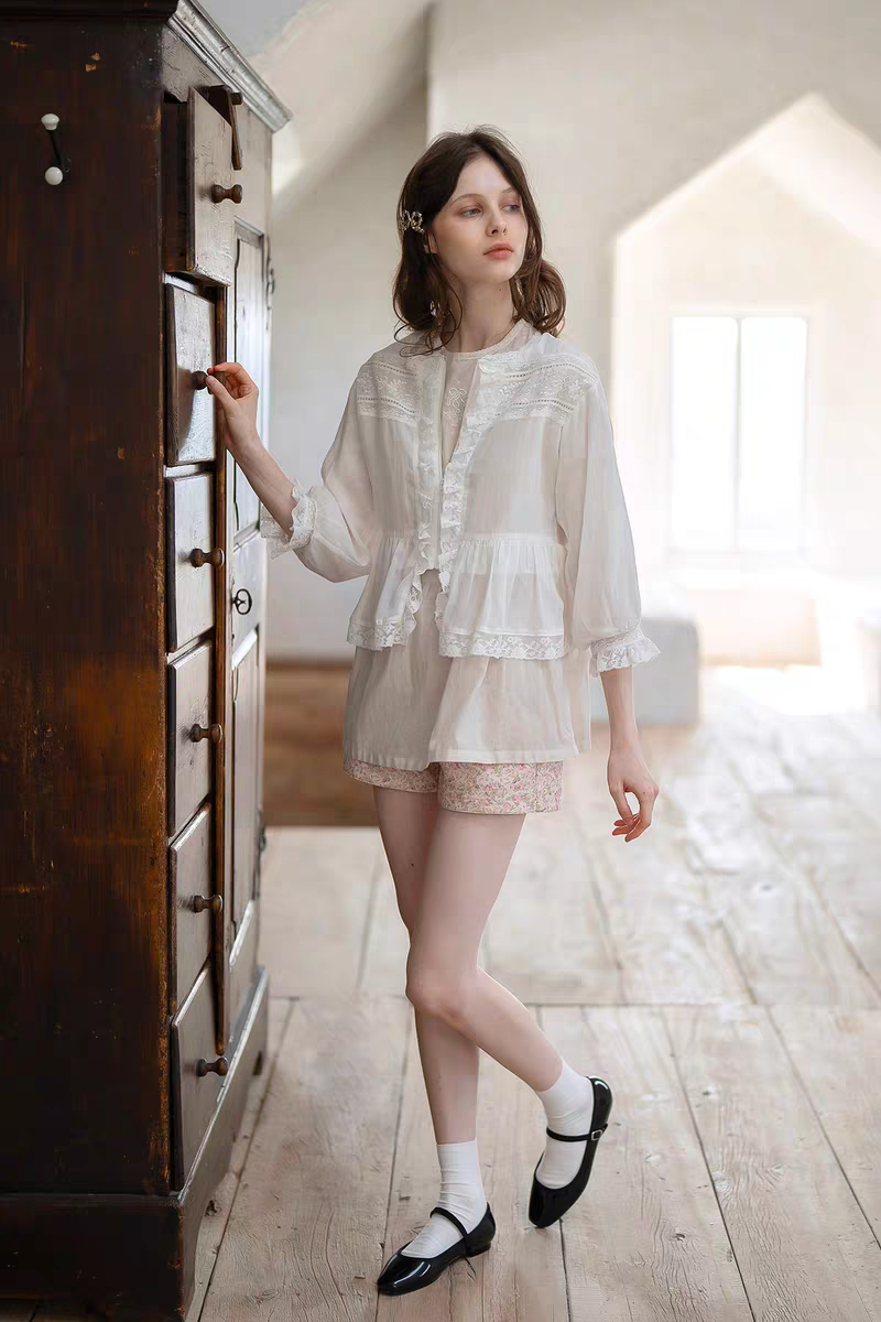 Kissgarnet. Original Design Embroidered Vintage Zip Cardigan & Bow Short Sleeve Dress Set