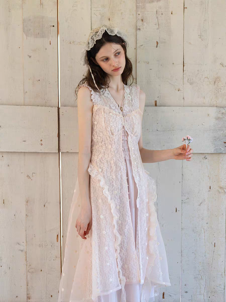 Kissgarnet. Original Design Knit Top & Lace Cardigan Dress Set