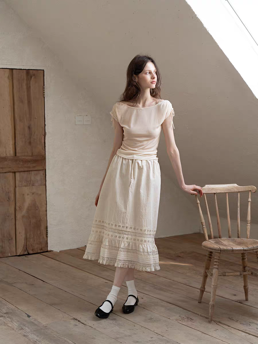Kissgarnet. Original Design Knit Top & Lace Cardigan Dress Set