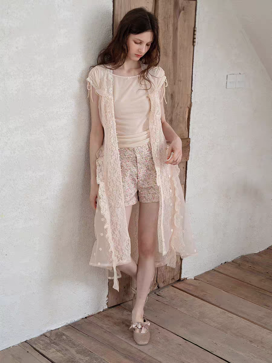 Kissgarnet. Original Design Knit Top & Lace Cardigan Dress Set