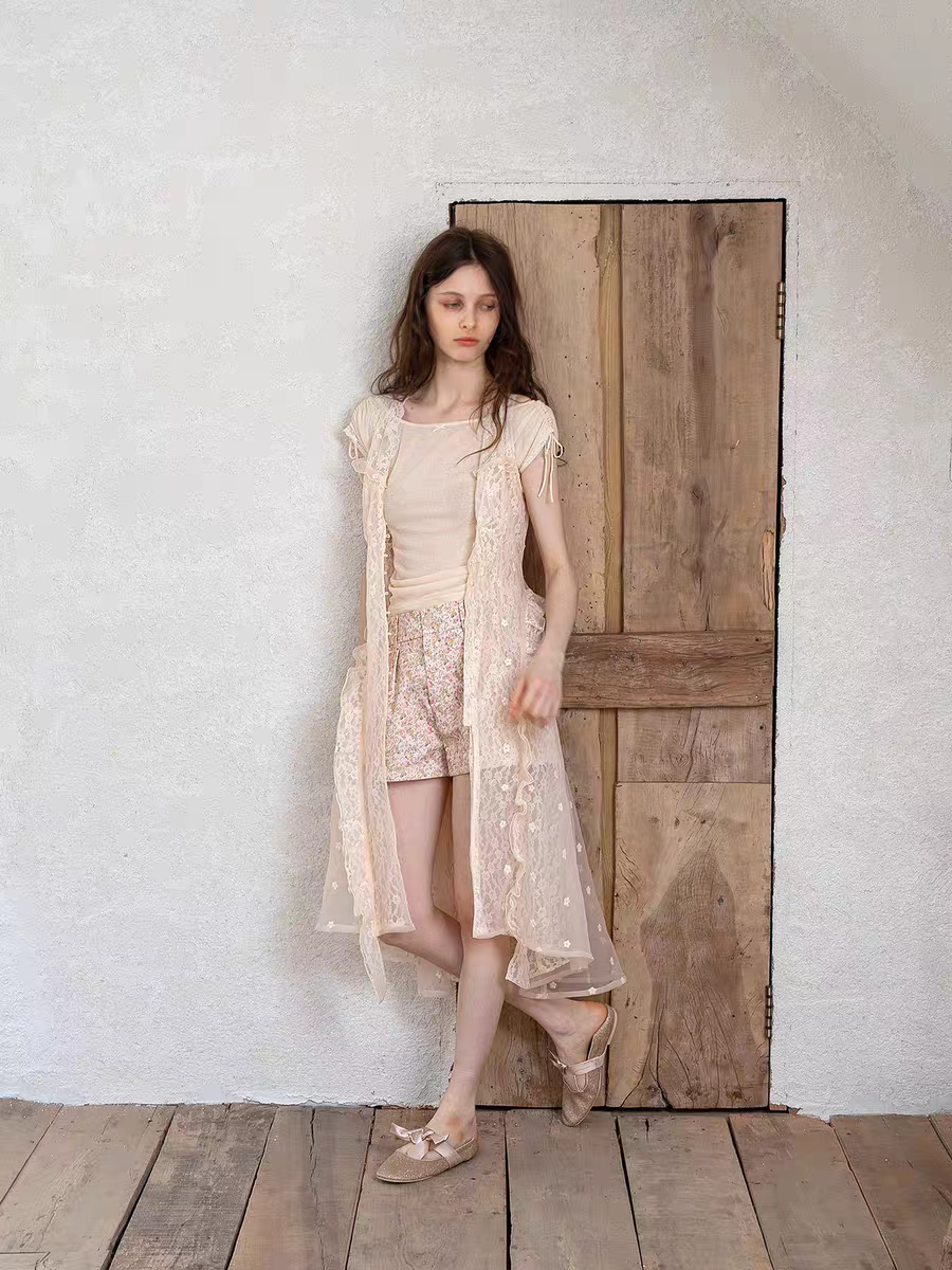 Kissgarnet. Original Design Knit Top & Lace Cardigan Dress Set