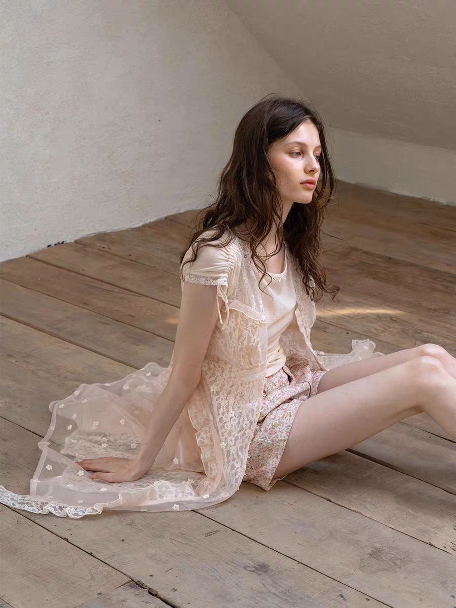Kissgarnet. Original Design Knit Top & Lace Cardigan Dress Set