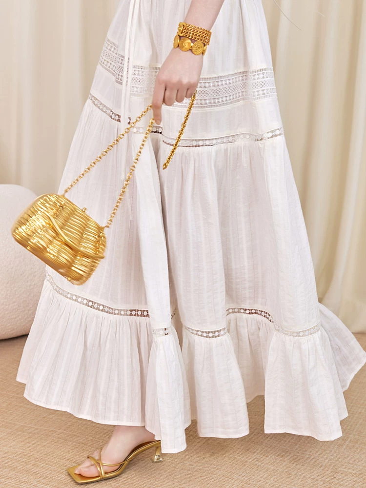 ilessisWANG. Original Design Boho Lace Linen Cami Top & Hollow-Out Skirt Set