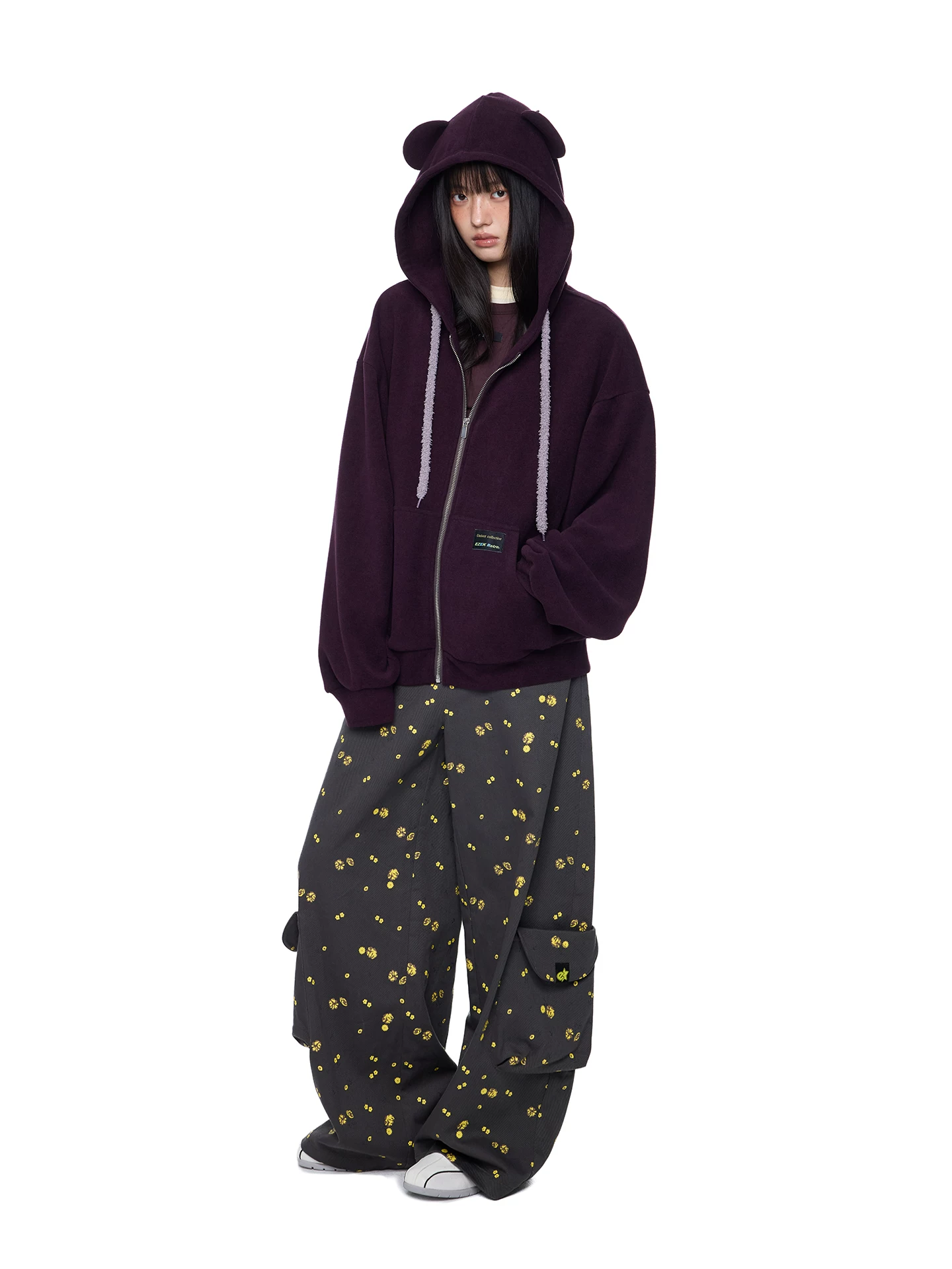EZEK. Original Design Bear Ear Drawstring Hooded Zip Up Jacket