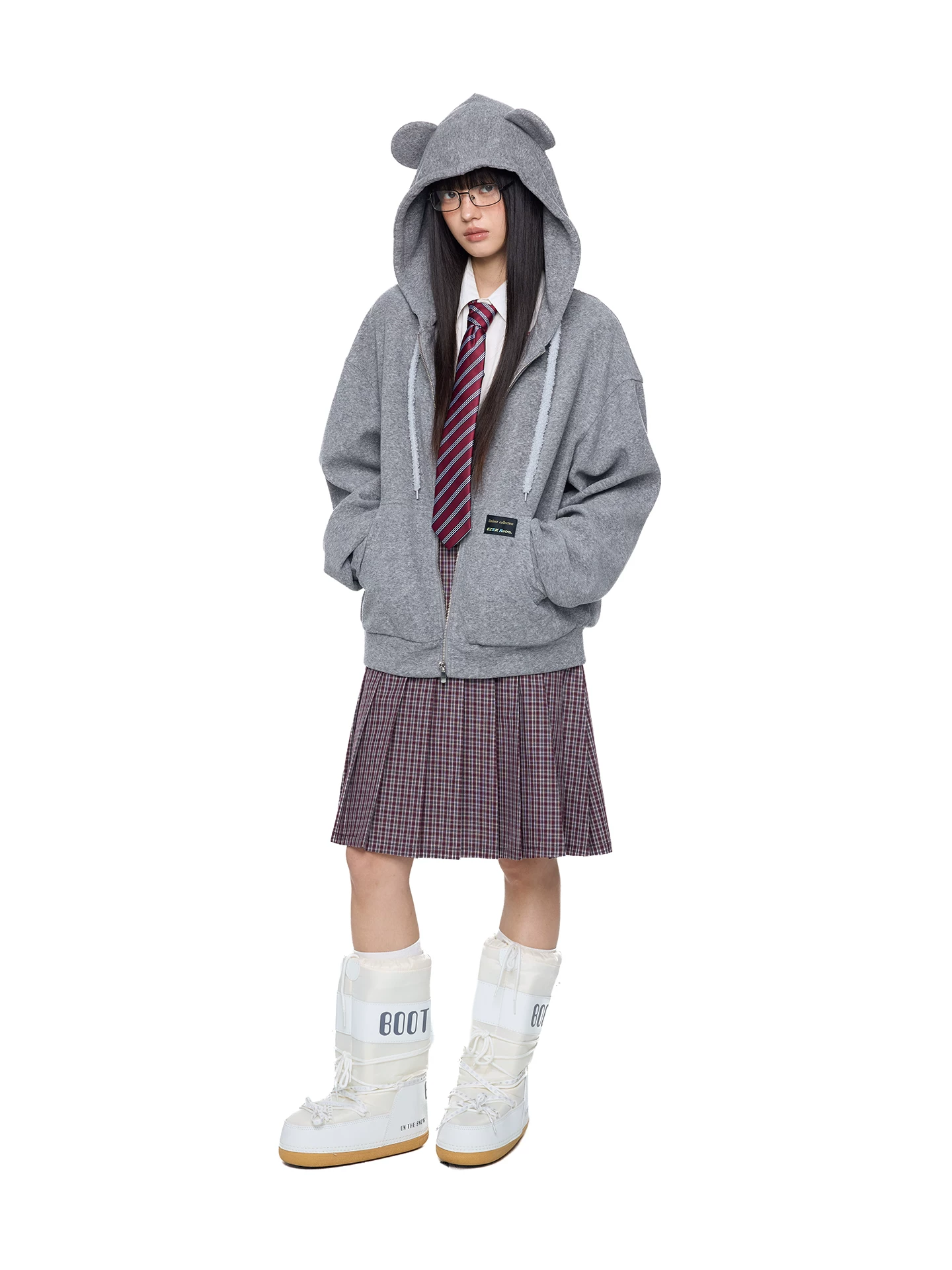 EZEK. Original Design Bear Ear Drawstring Hooded Zip Up Jacket