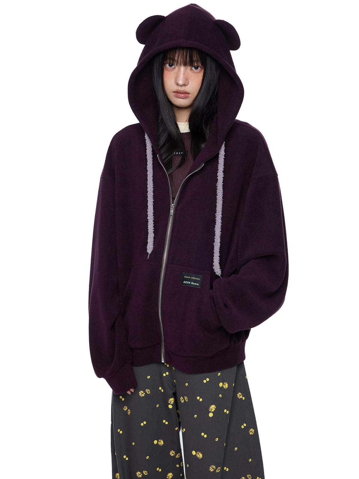 EZEK. Original Design Bear Ear Drawstring Hooded Zip Up Jacket