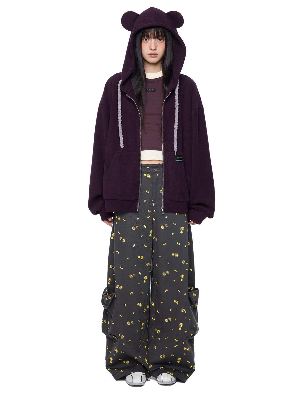 EZEK. Original Design Bear Ear Drawstring Hooded Zip Up Jacket