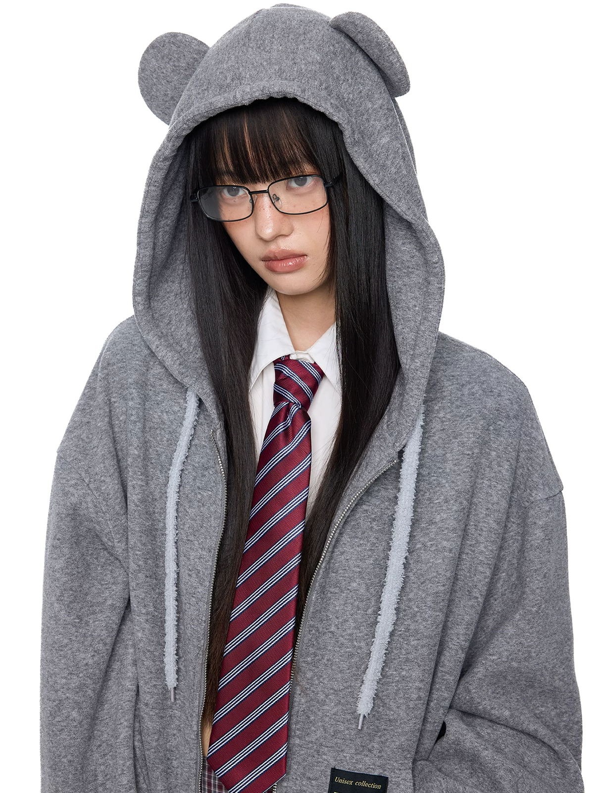 EZEK. Original Design Bear Ear Drawstring Hooded Zip Up Jacket