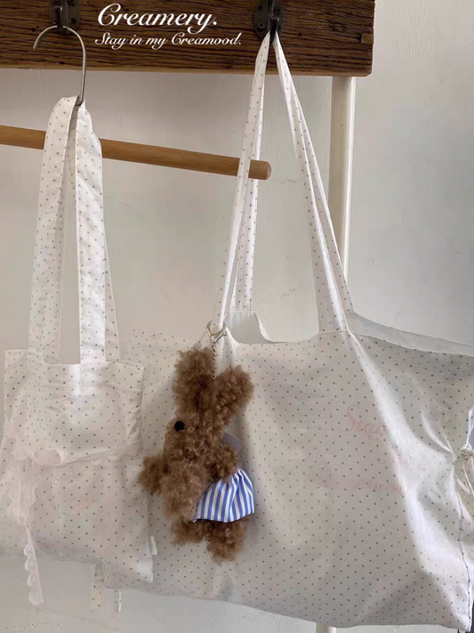 Creamery. Original Design Reversible Polka Dot Bow Tie Canvas Tote Bag