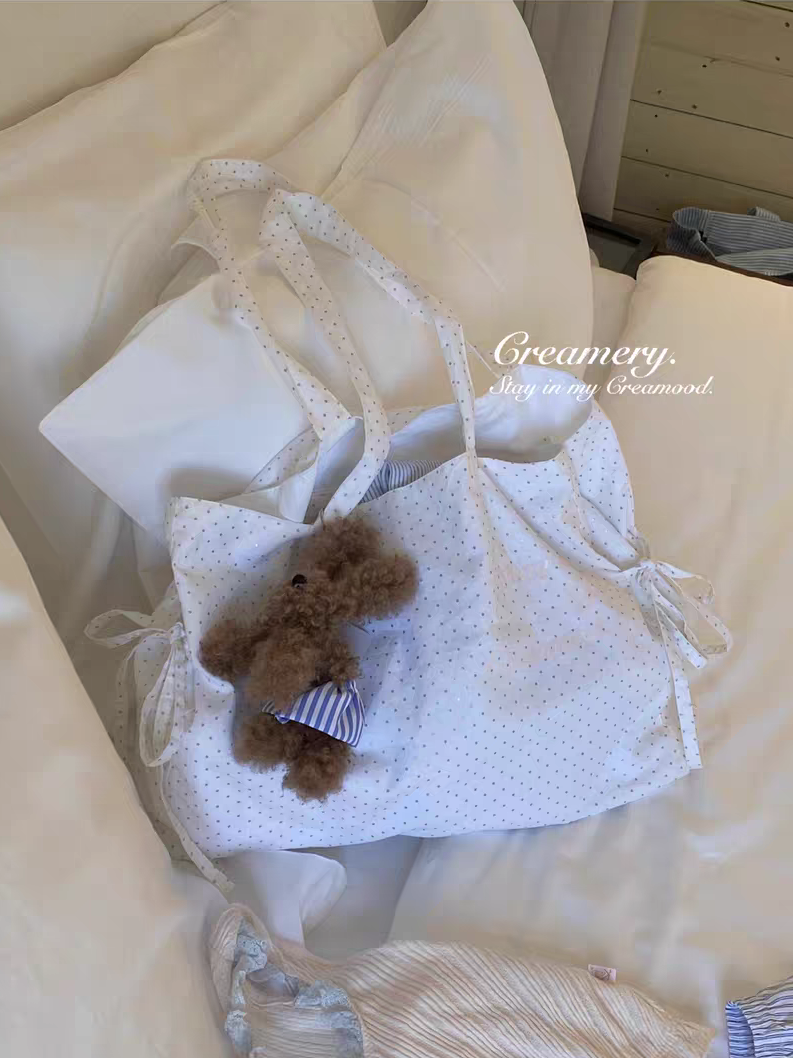 Creamery. Original Design Reversible Polka Dot Bow Tie Canvas Tote Bag