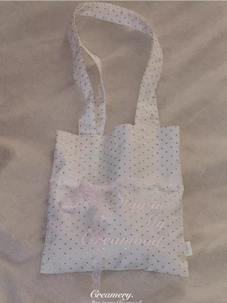 Creamery. Original Design Reversible Polka Dot Bow Tie Canvas Tote Bag