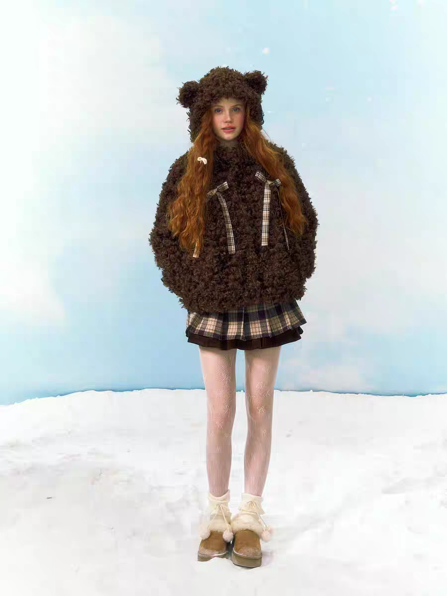 Narrator. Original Design Teddy Bear Hood Plush Cotton-Lined Short Jacket