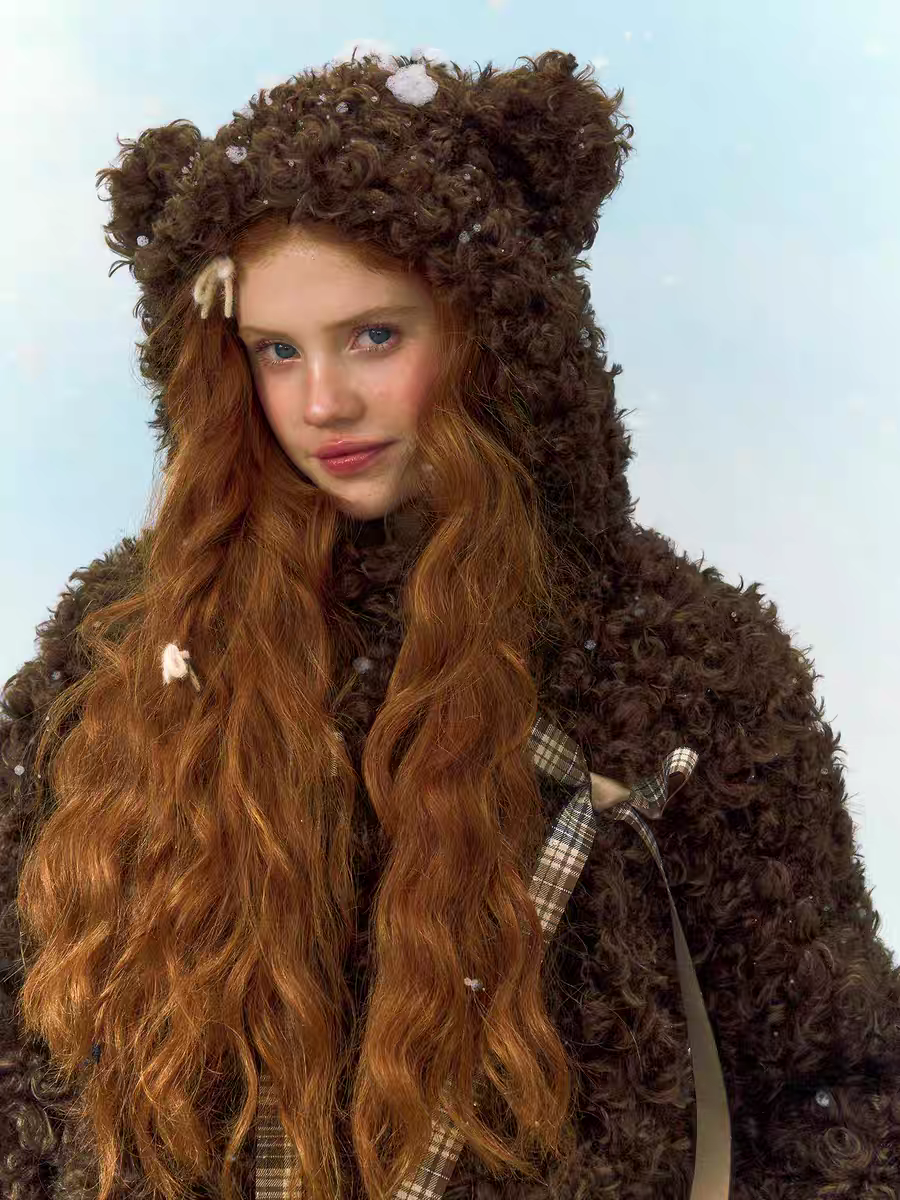 Narrator. Original Design Teddy Bear Hood Plush Cotton-Lined Short Jacket