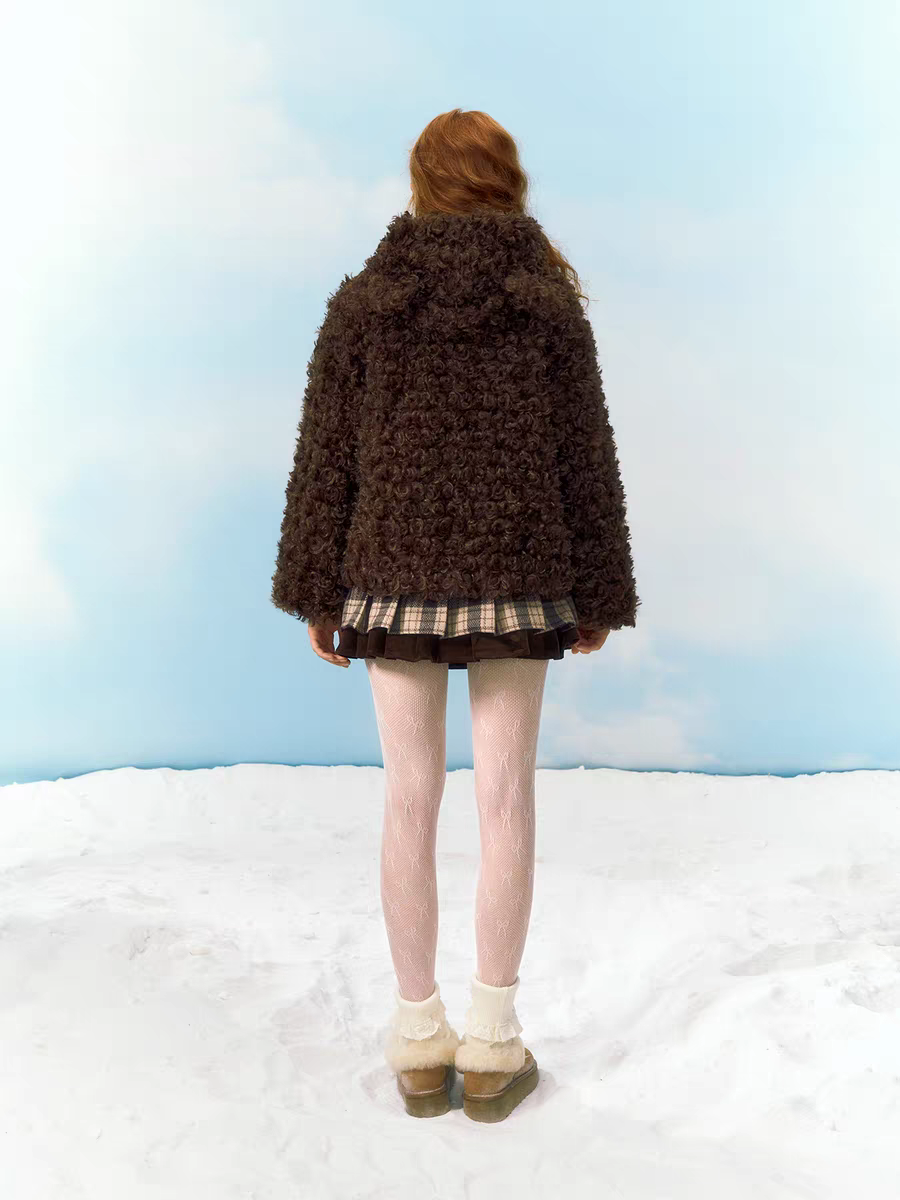 Narrator. Original Design Teddy Bear Hood Plush Cotton-Lined Short Jacket