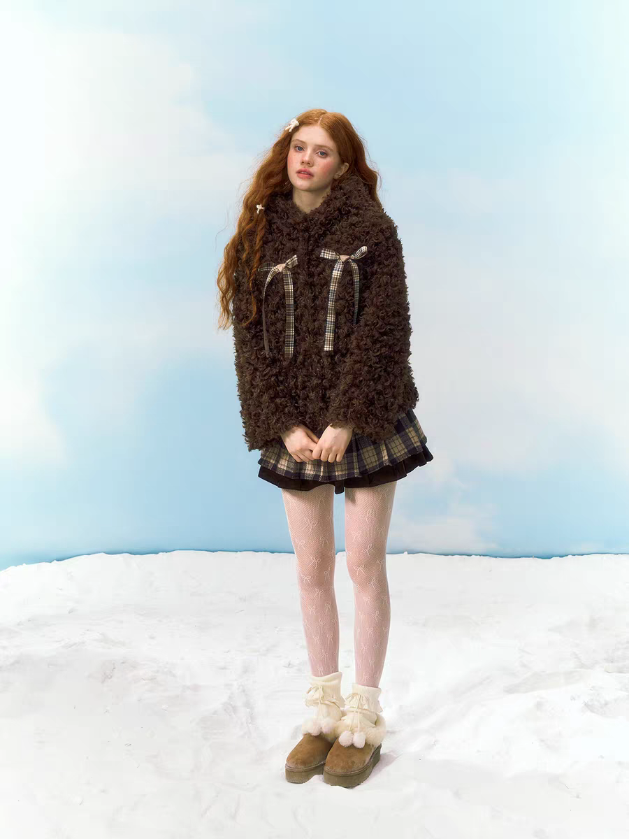 Narrator. Original Design Teddy Bear Hood Plush Cotton-Lined Short Jacket