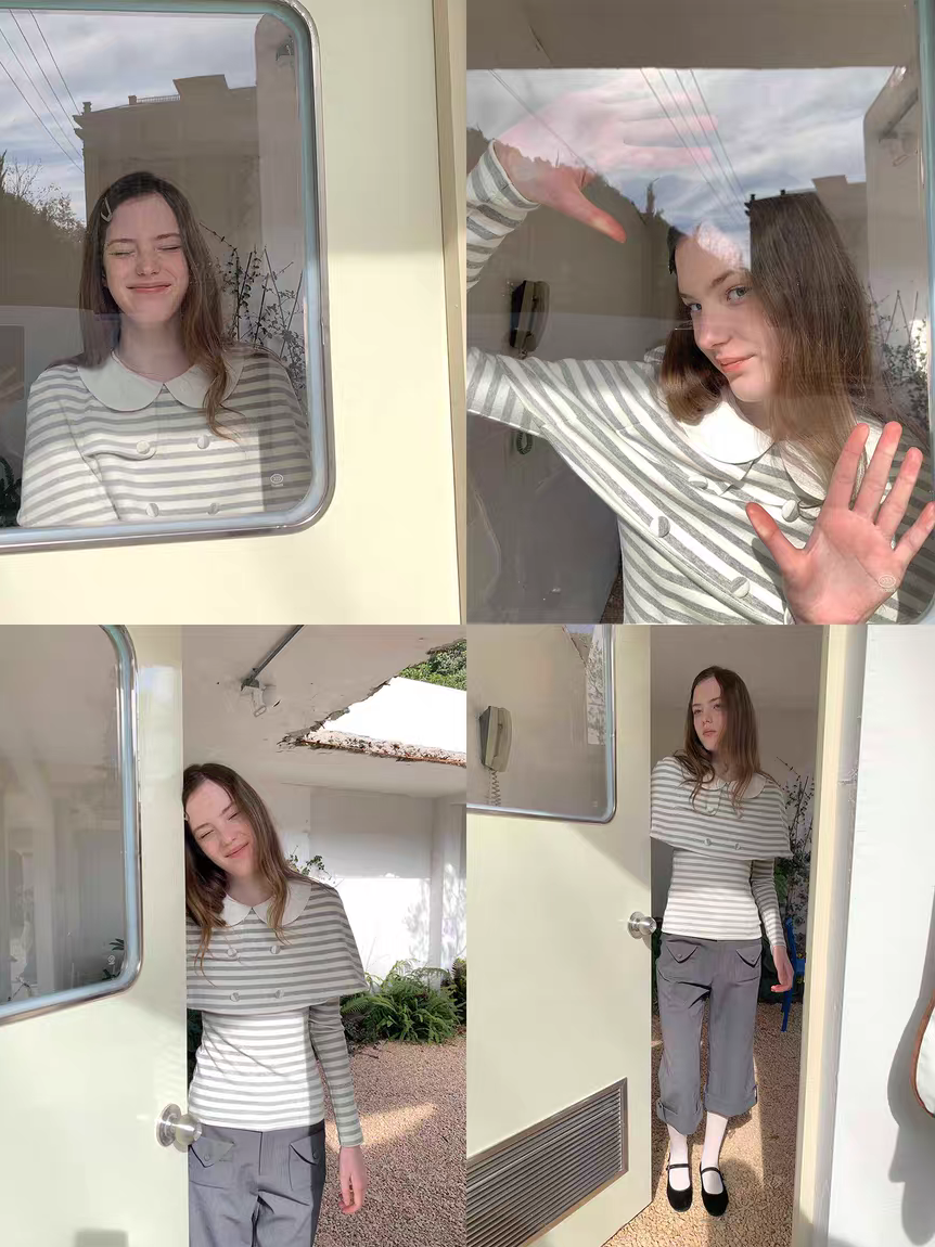 SOOMIE. Original Design Striped Cape Top with Peter Pan Collar