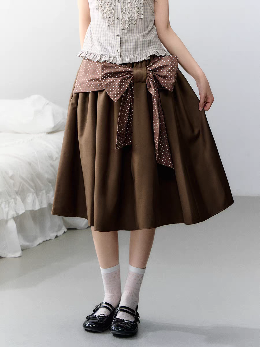 Narratorgirls. Original Design Polka Dot Bow Puffy Midi Skirt