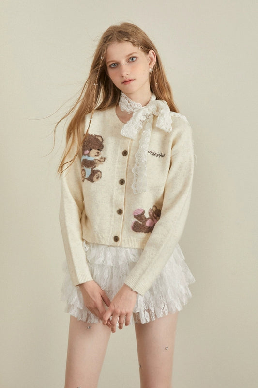 AYF. Original Design Bear Woolen Cardigan