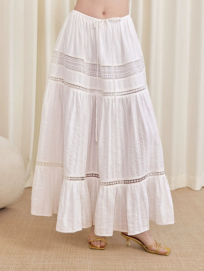 ilessisWANG. Original Design Boho Lace Linen Cami Top & Hollow-Out Skirt Set