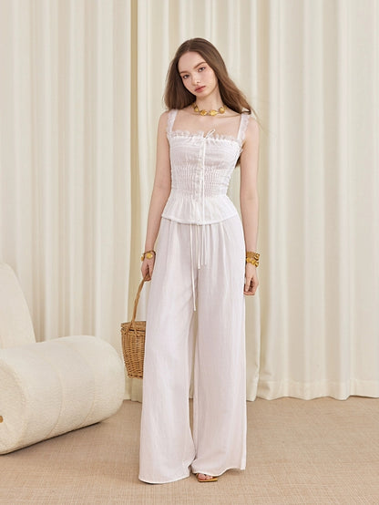 ilessisWANG. Original Design Boho Lace Linen Cami Top & Hollow-Out Skirt Set