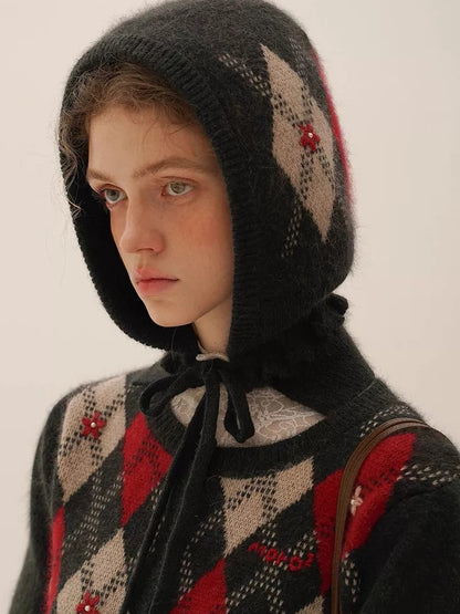 Moromoro. Original Design Diamond Stitch Hand-Embroidered Tie-Up Hat