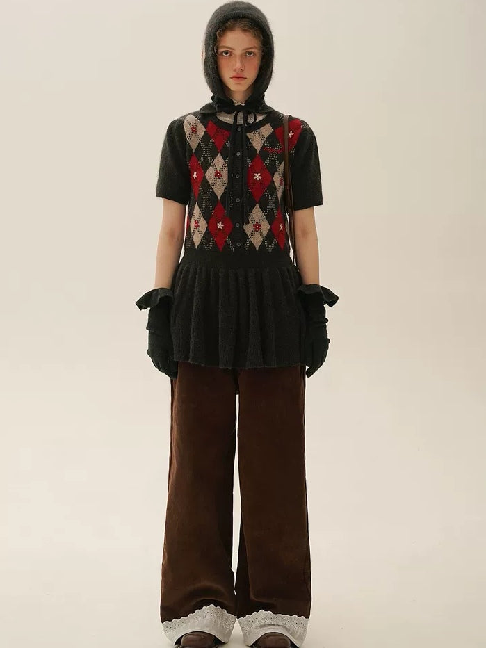 Moromoro. Original Design Diamond Stitch Hand-Embroidered Tie-Up Hat