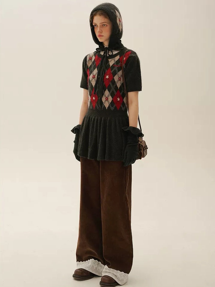 Moromoro. Original Design Diamond Stitch Hand-Embroidered Tie-Up Hat