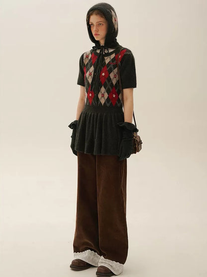 Moromoro. Original Design Diamond Stitch Hand-Embroidered Tie-Up Hat