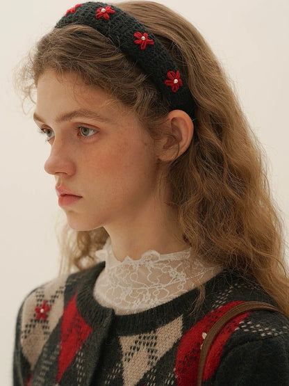 Moromoro. Original Design Diamond Pattern Hand-Embroidered Knit Dress