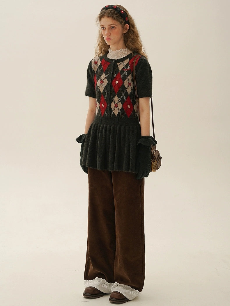 Moromoro. Original Design Diamond Pattern Hand-Embroidered Knit Dress