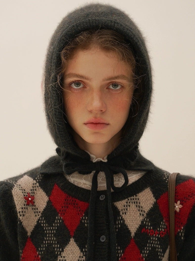 Moromoro. Original Design Diamond Pattern Hand-Embroidered Knit Dress