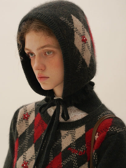 Moromoro. Original Design Diamond Pattern Hand-Embroidered Knit Dress