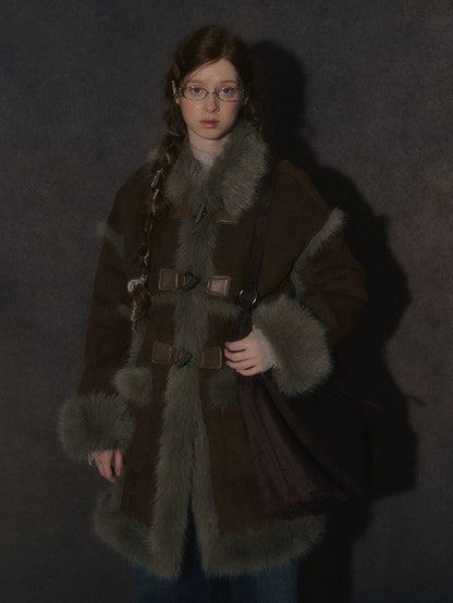 LOLOL. Original Design Horn BuckleFur Collar Long Coat