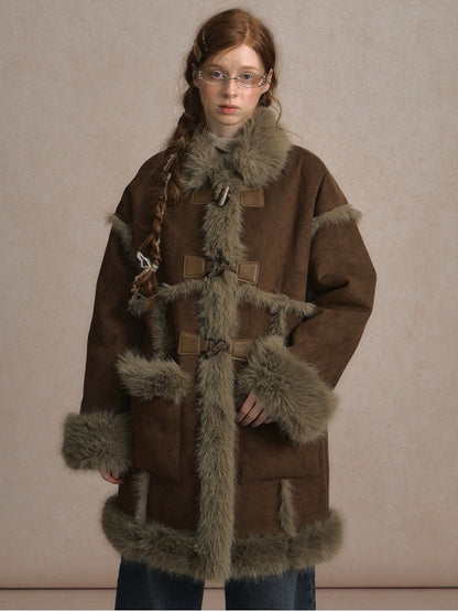 LOLOL. Original Design Horn BuckleFur Collar Long Coat