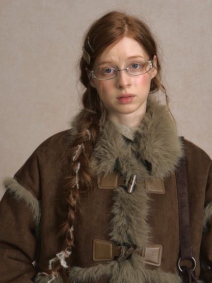 LOLOL. Original Design Horn BuckleFur Collar Long Coat