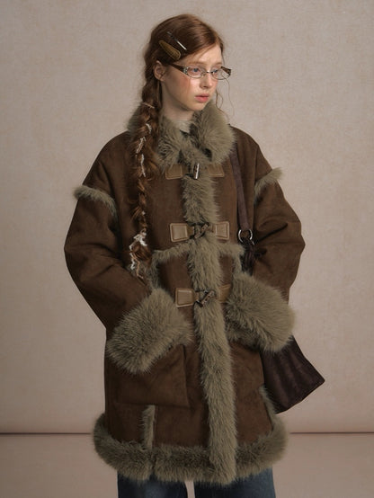 LOLOL. Original Design Horn BuckleFur Collar Long Coat