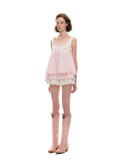 Romance Nanci. Original Design Polka Dot Bubble Hem Sleeveless Top & Skort Set