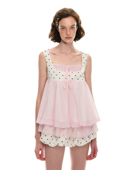 Romance Nanci. Original Design Polka Dot Bubble Hem Sleeveless Top & Skort Set
