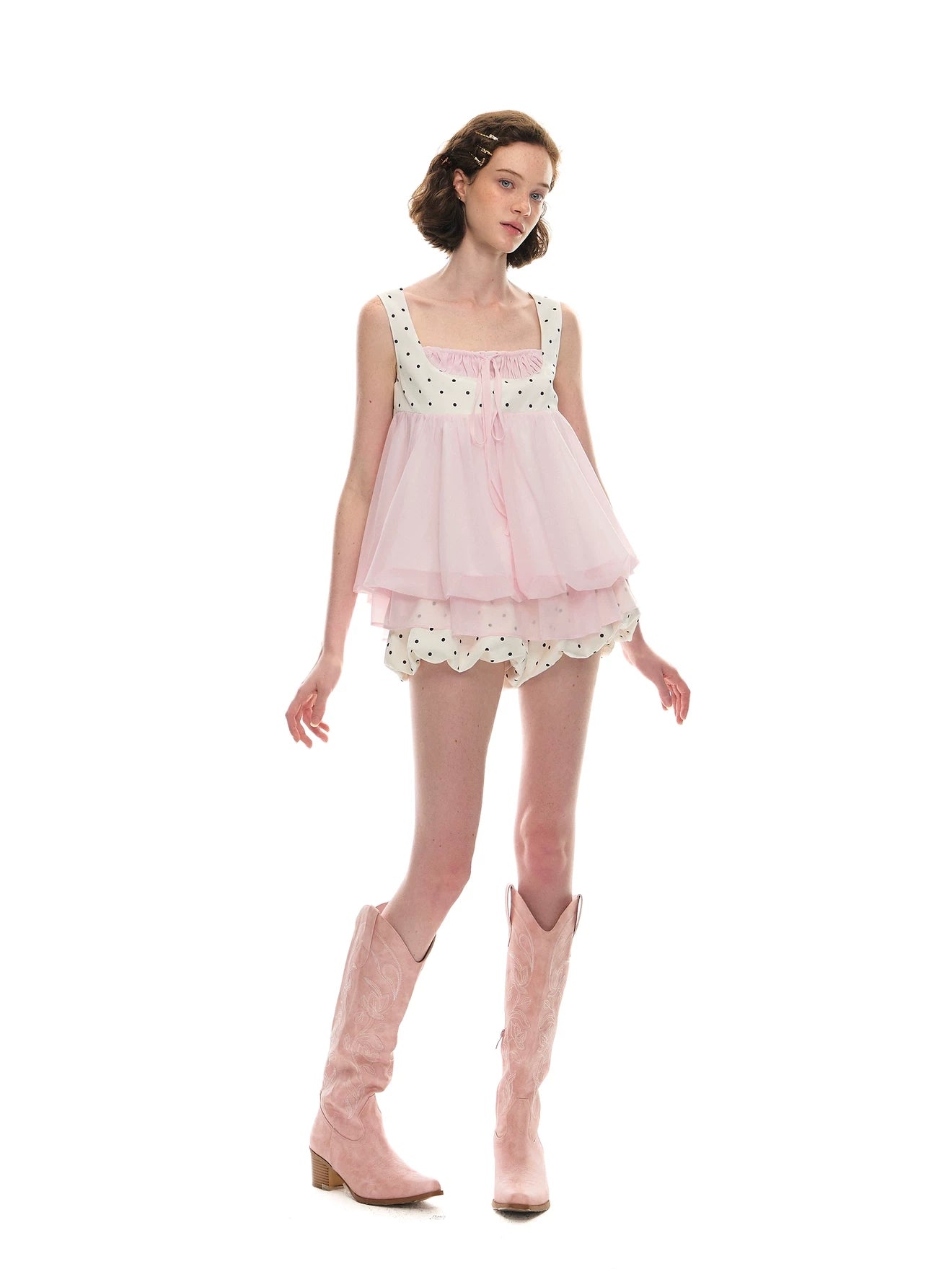 Romance Nanci. Original Design Polka Dot Bubble Hem Sleeveless Top & Skort Set