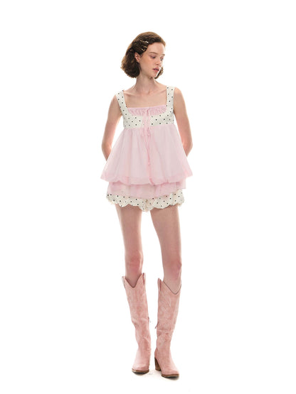 Romance Nanci. Original Design Polka Dot Bubble Hem Sleeveless Top & Skort Set