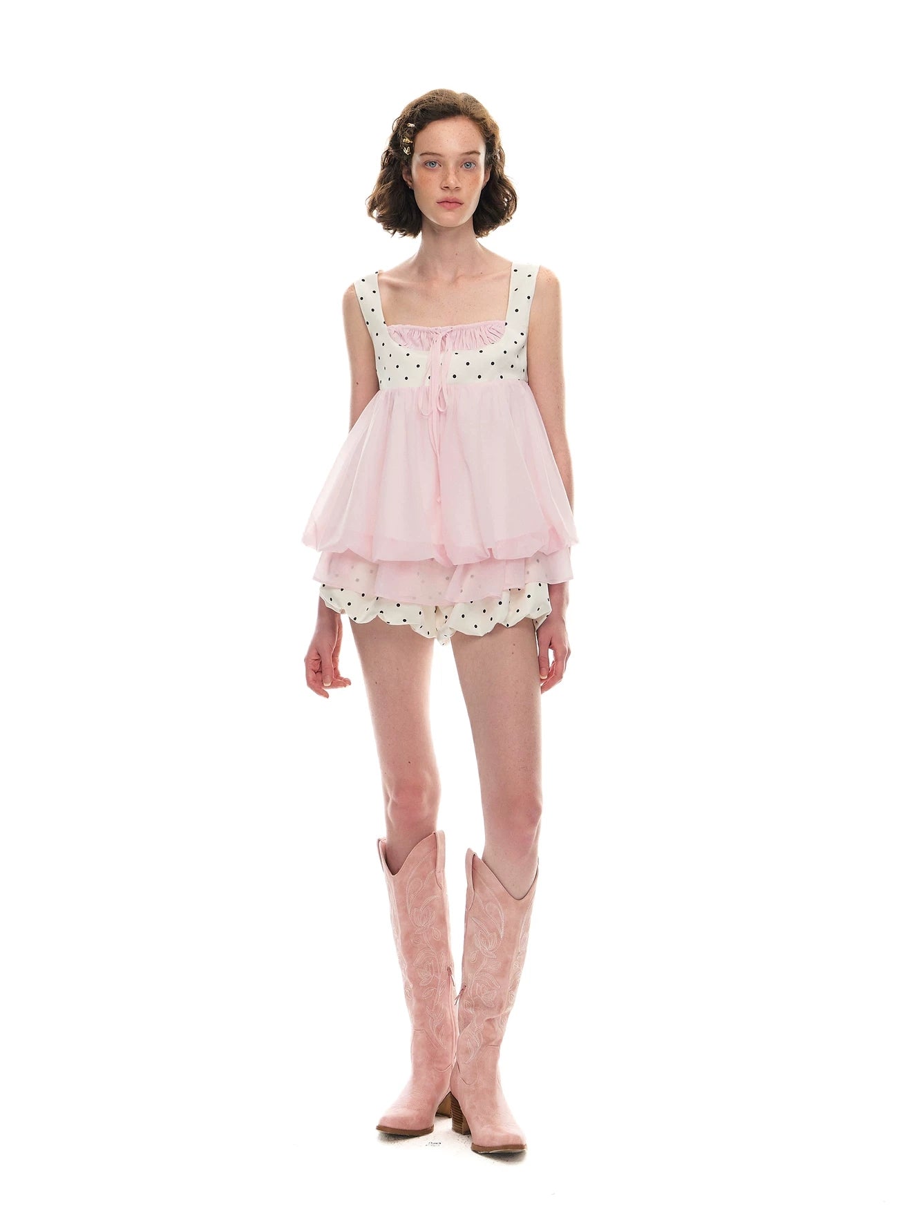 Romance Nanci. Original Design Polka Dot Bubble Hem Sleeveless Top & Skort Set
