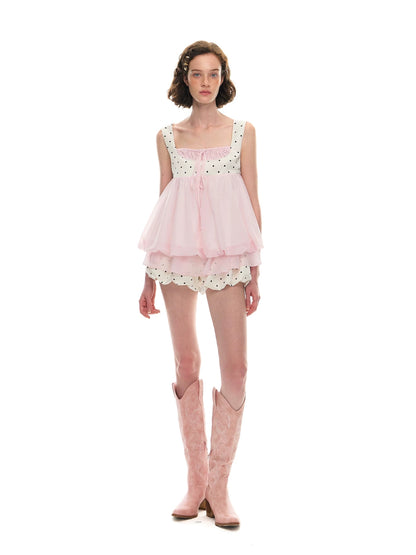 Romance Nanci. Original Design Polka Dot Bubble Hem Sleeveless Top & Skort Set