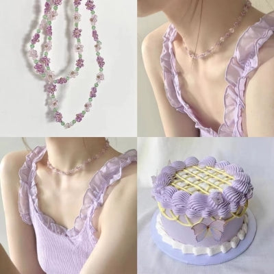 YEE ACC. original handmade purple transparent flower beaded necklace