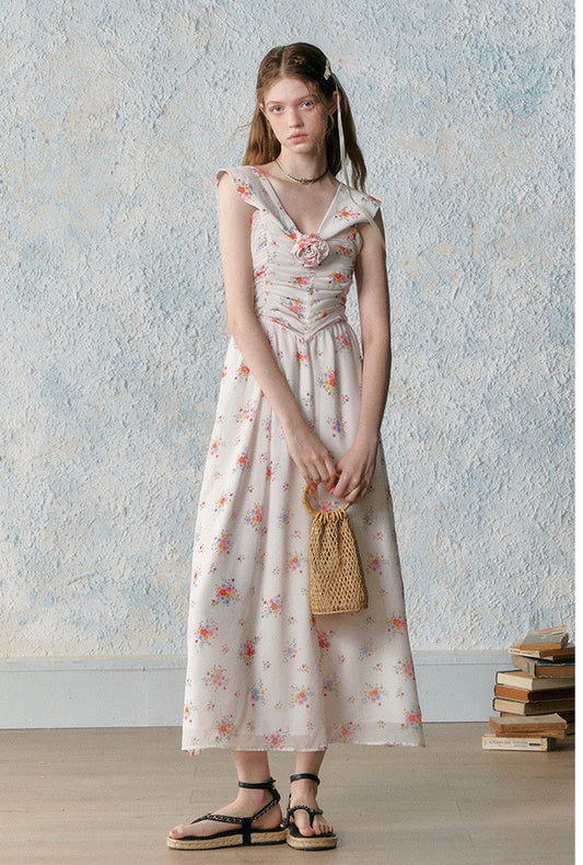 LaluneDuCiel. Original Design French Retro Sleeveless Floral Dress