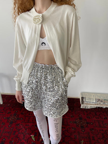 PFF GIRL. Original Design  White Collar Floral Knit Cardigan