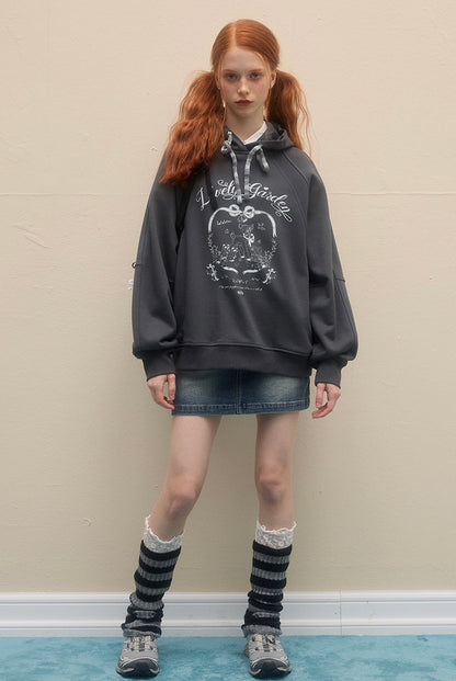 LOLOL.Original Design American Style Loose Print Pullover Hoodie